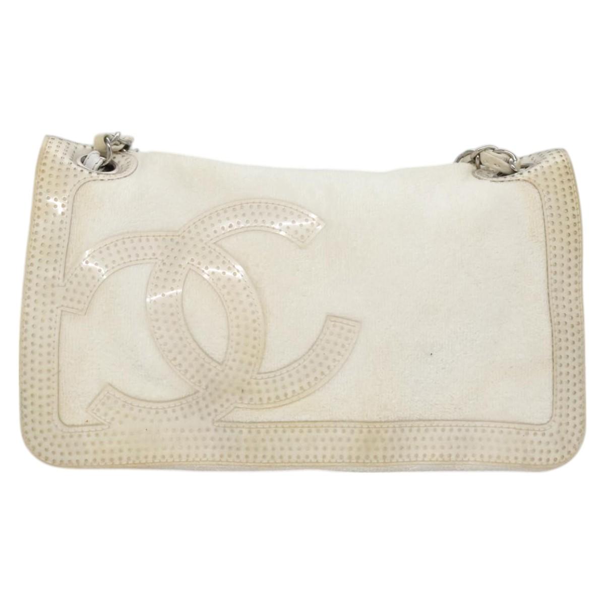CHANEL Chain Shoulder Bag pile White CC Auth EC613