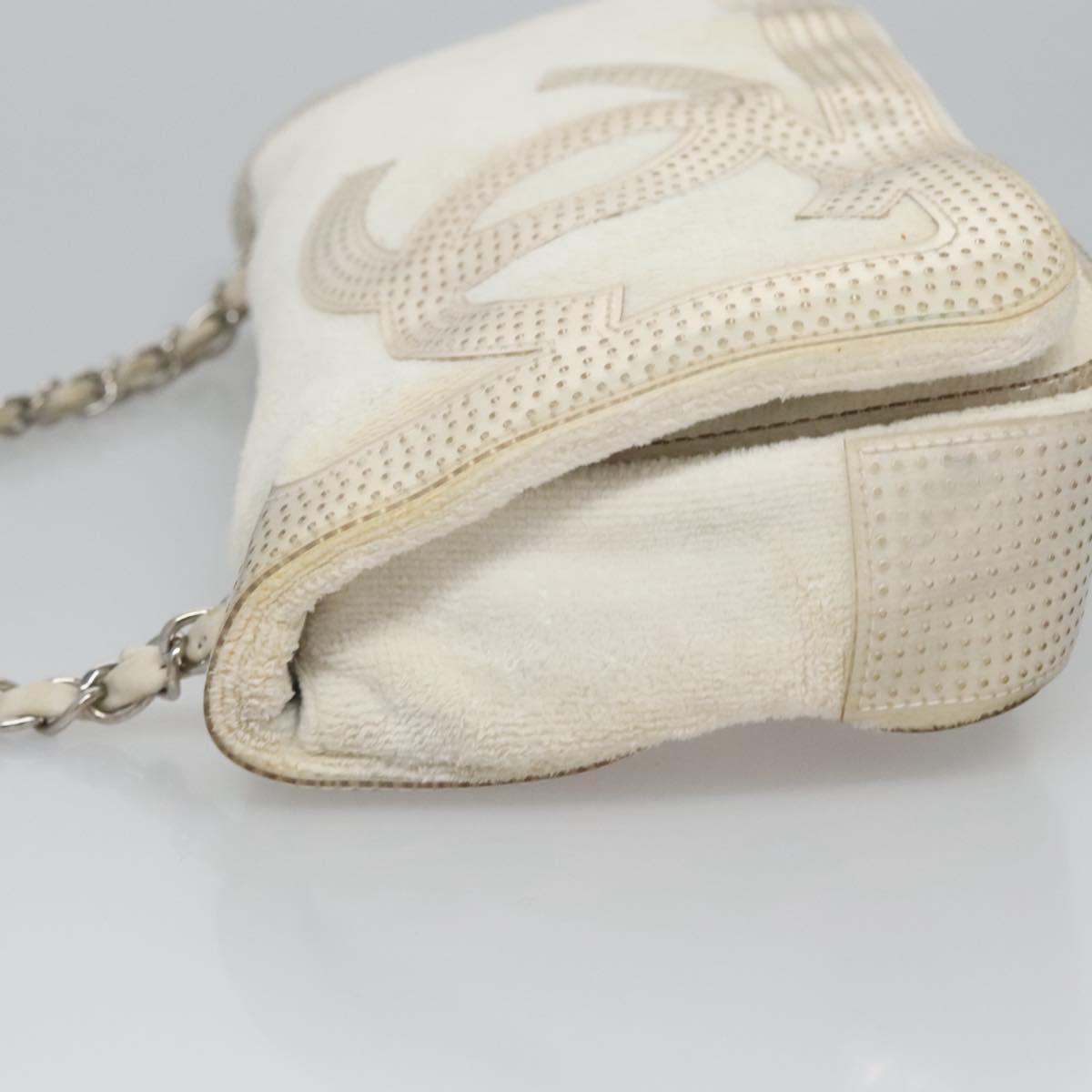 CHANEL Chain Shoulder Bag pile White CC Auth EC613