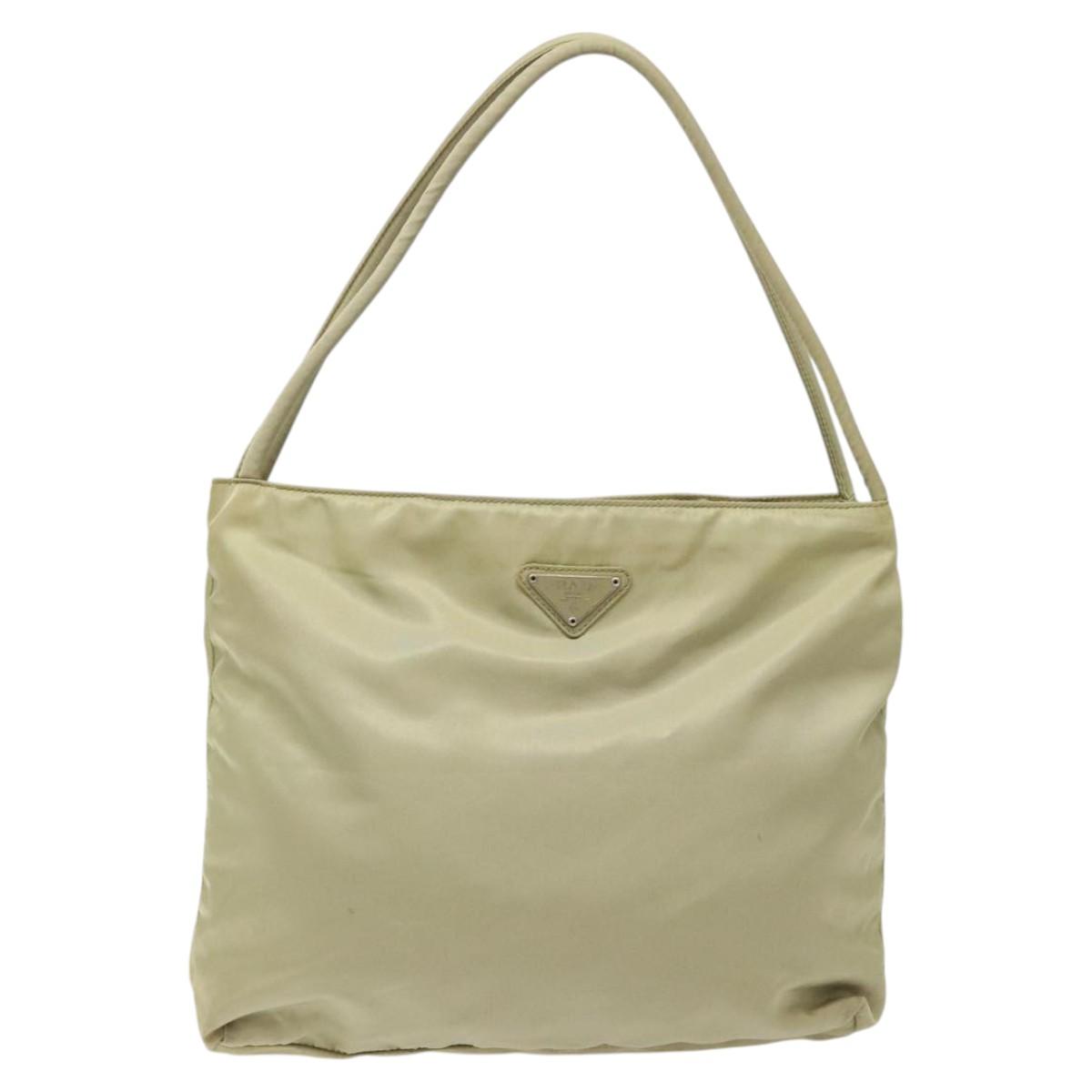 PRADA Tote Bag Nylon Beige Auth EC618