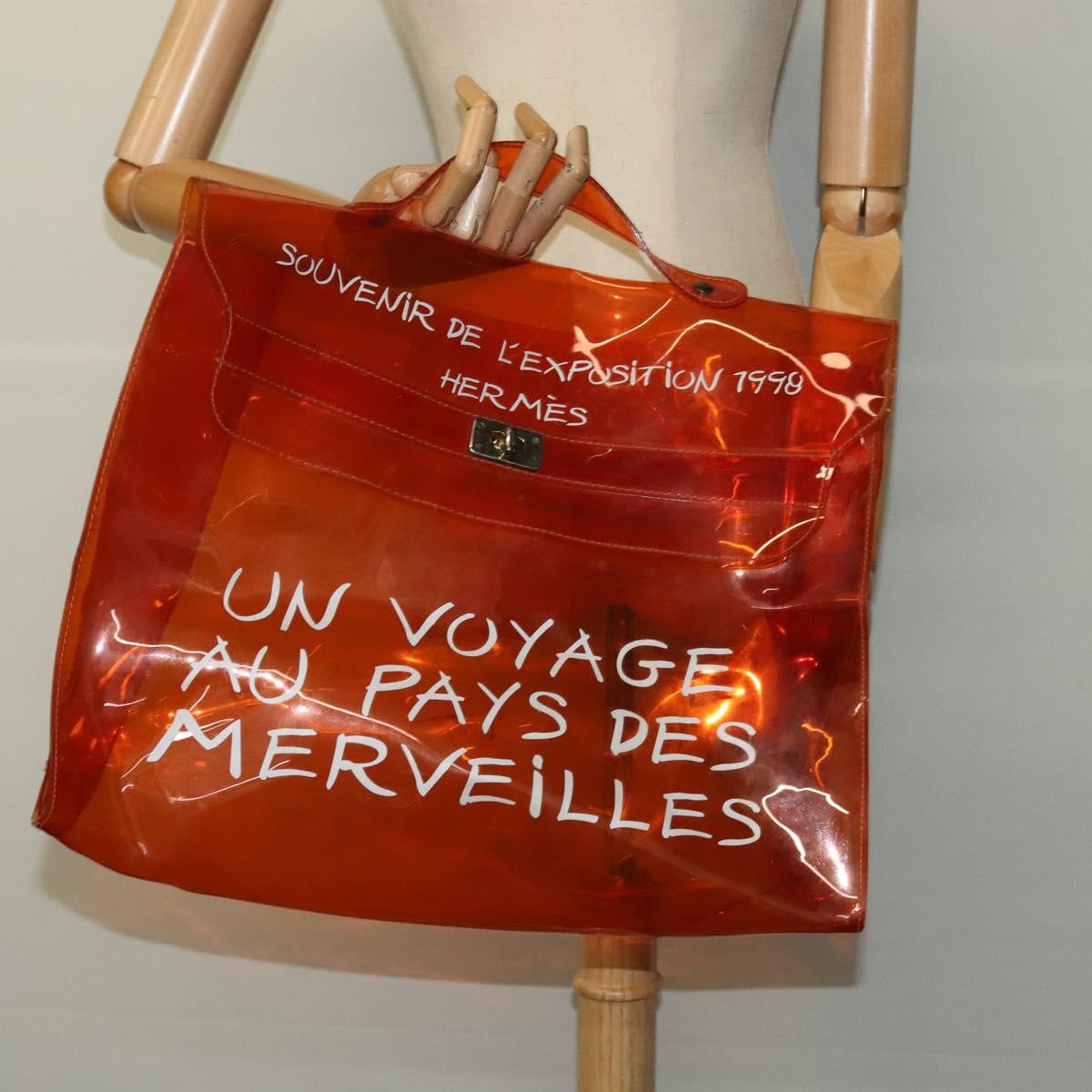 HERMES Vinyl Kelly Hand Bag Vinyl Orange Auth EC633