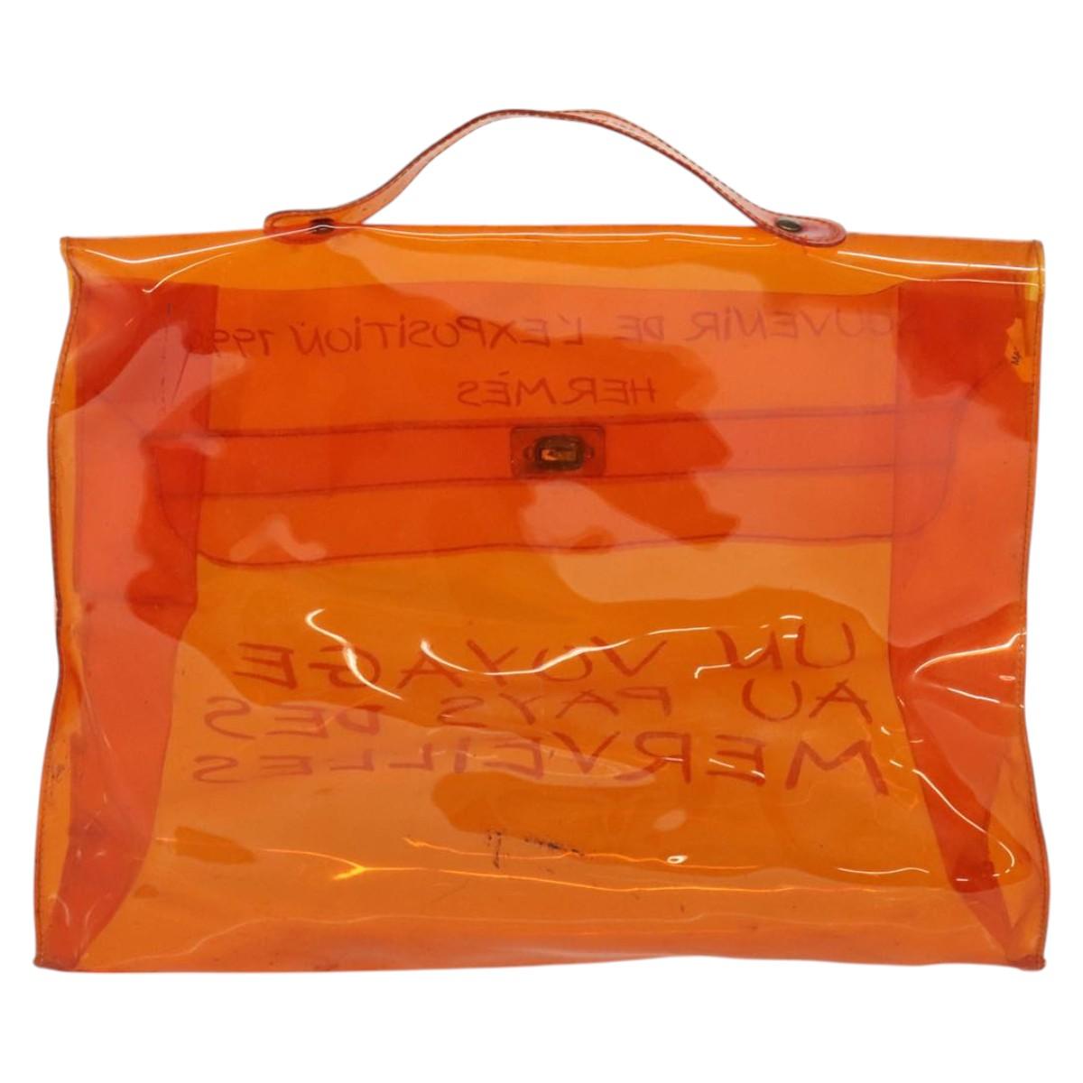 HERMES Vinyl Kelly Hand Bag Vinyl Orange Auth EC633