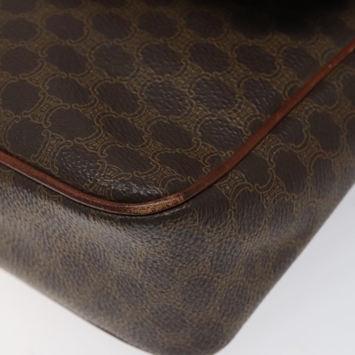 CELINE Macadam Canvas Shoulder Bag PVC Leather Brown Gold Auth EC639