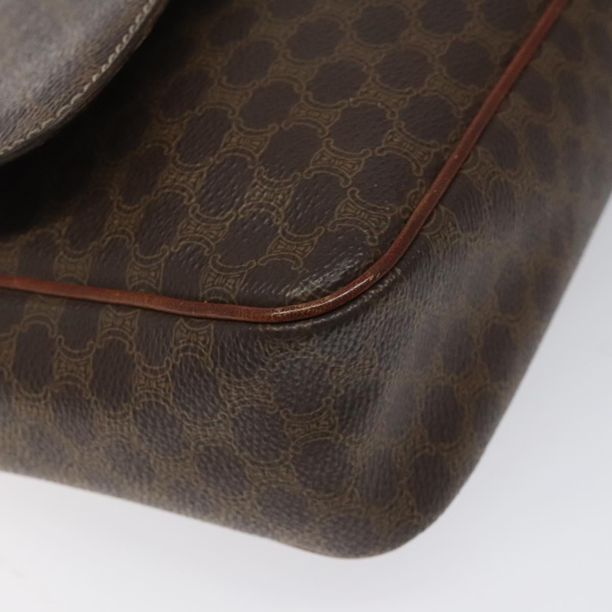 CELINE Macadam Canvas Shoulder Bag PVC Leather Brown Gold Auth EC639