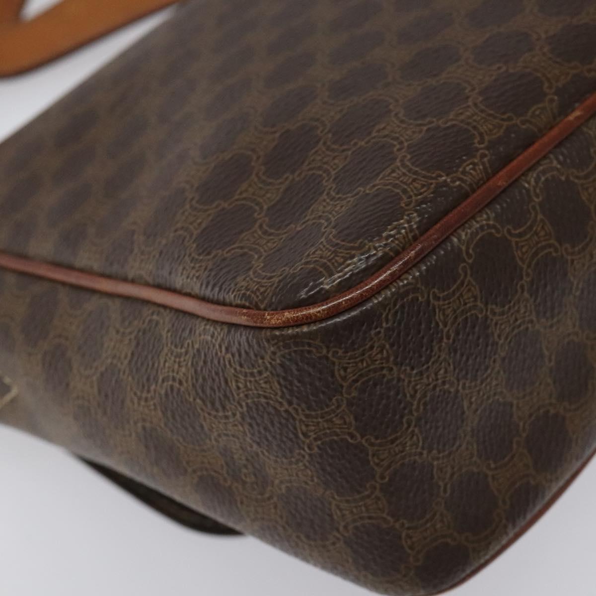 CELINE Macadam Canvas Shoulder Bag PVC Leather Brown Gold Auth EC639