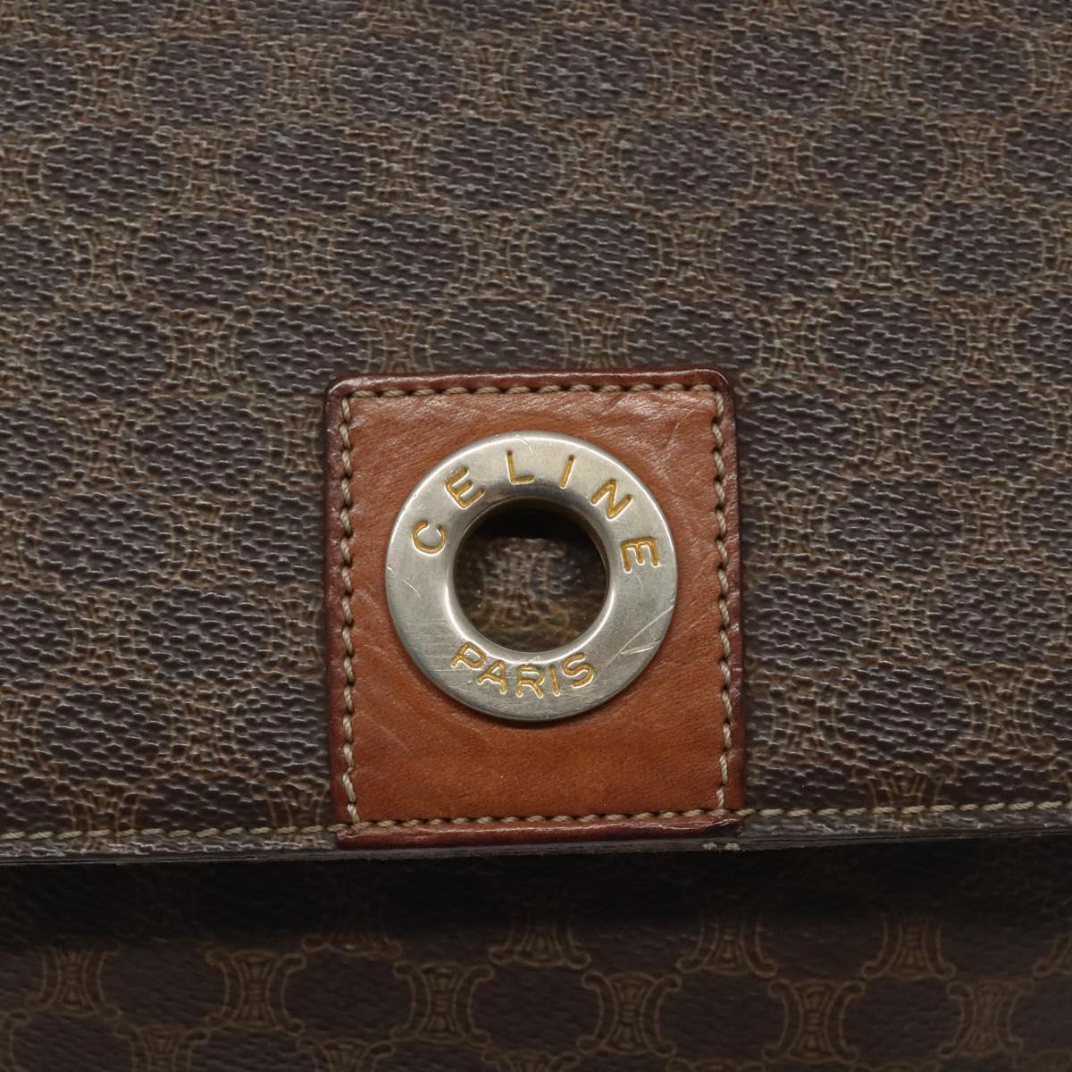 CELINE Macadam Canvas Shoulder Bag PVC Leather Brown Gold Auth EC639