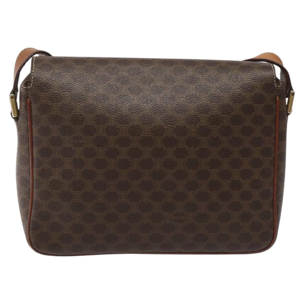 CELINE Macadam Canvas Shoulder Bag PVC Leather Brown Gold Auth EC639