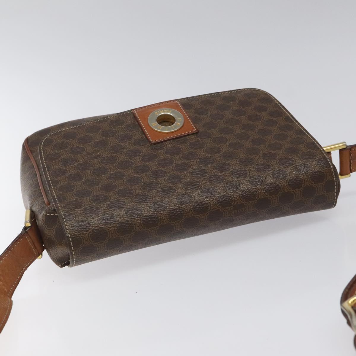 CELINE Macadam Canvas Shoulder Bag PVC Leather Brown Gold Auth EC639