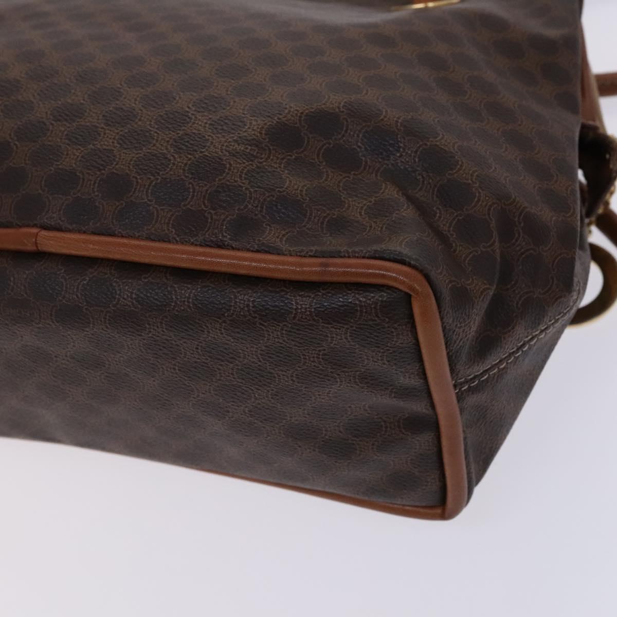 CELINE Macadam Canvas Shoulder Bag PVC Leather Brown Gold Auth EC653