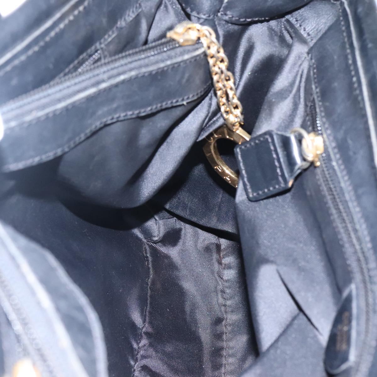 CELINE Shoulder Bag Nylon Black Gold Auth EC662