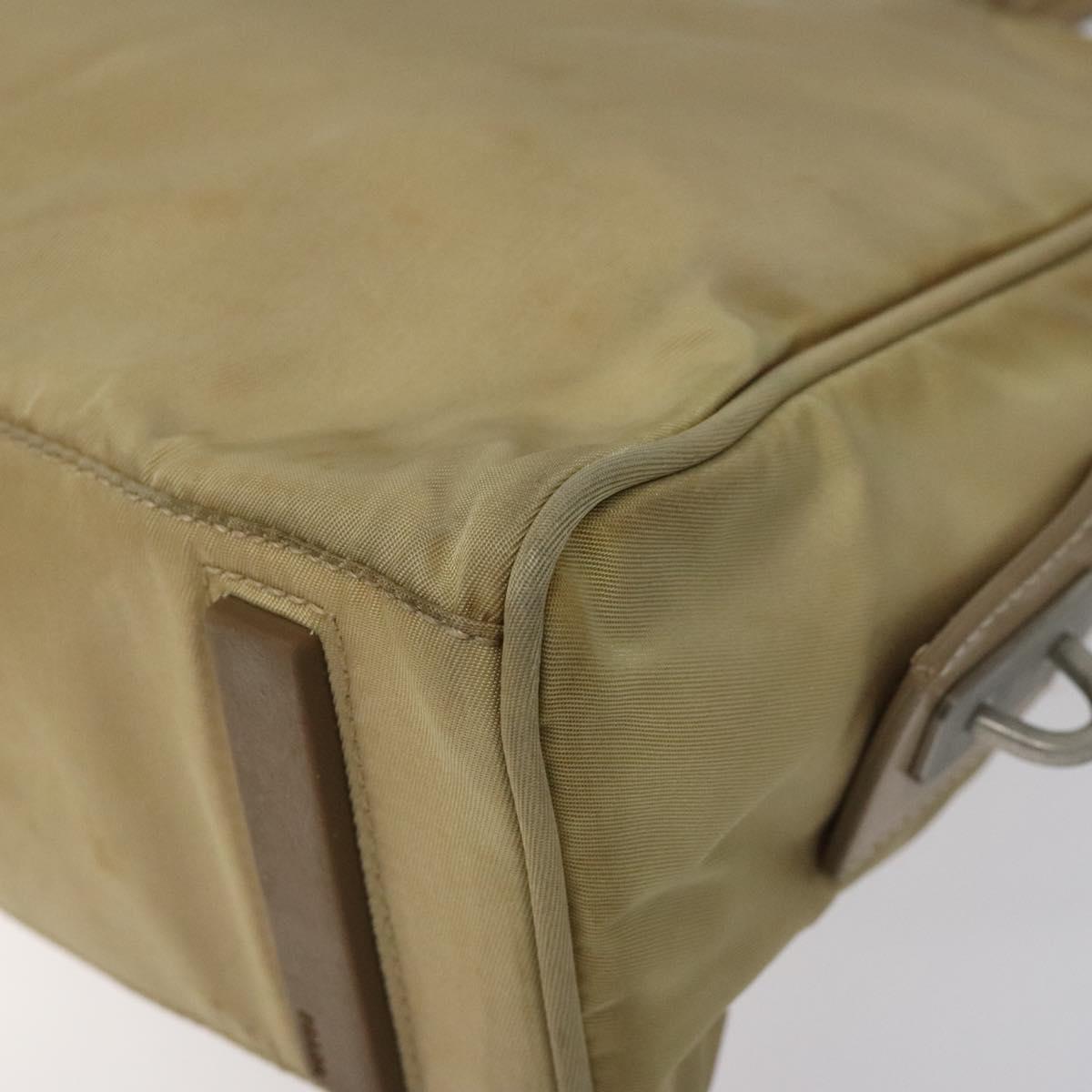 PRADA Hand Bag Nylon Beige Silver Auth EC680