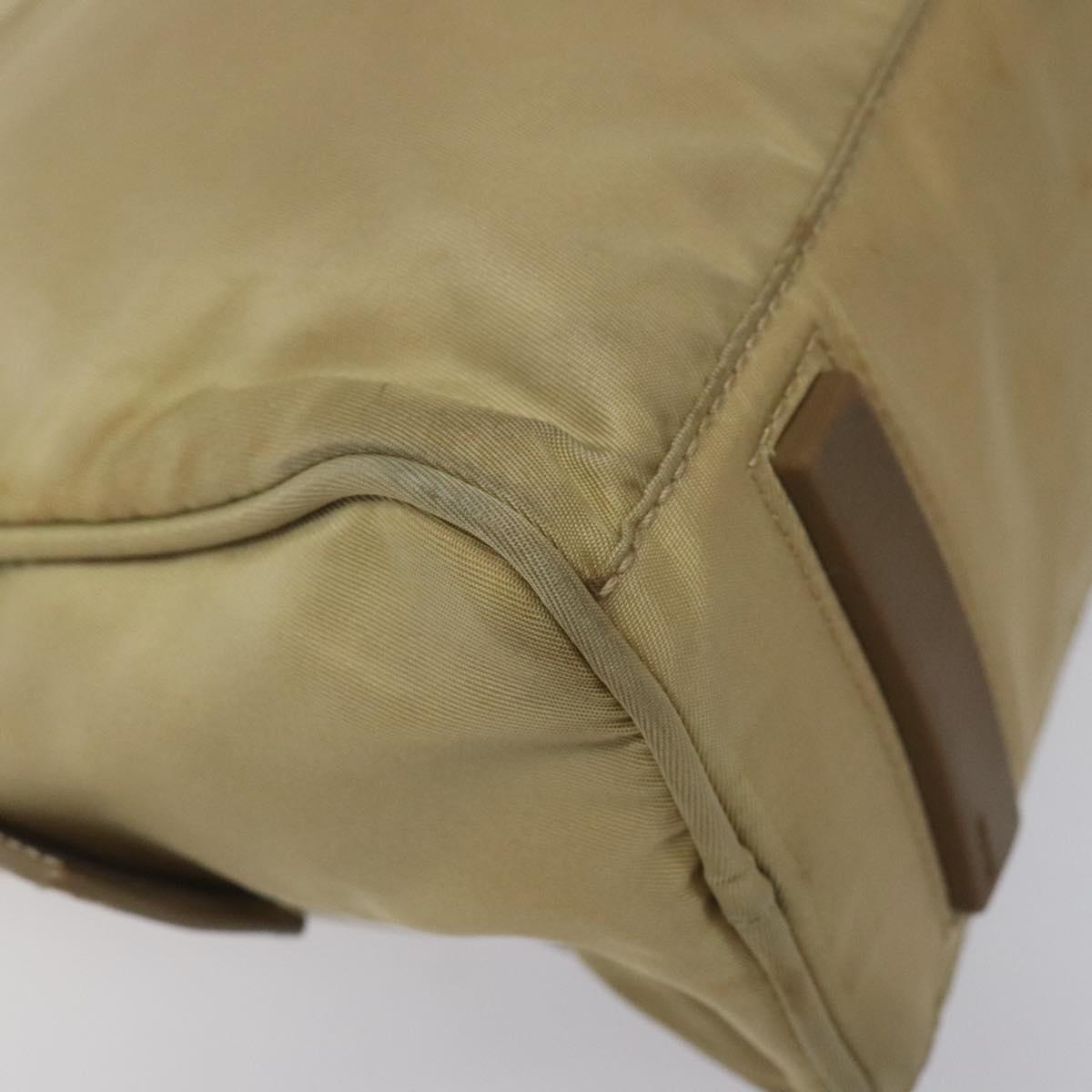 PRADA Hand Bag Nylon Beige Silver Auth EC680