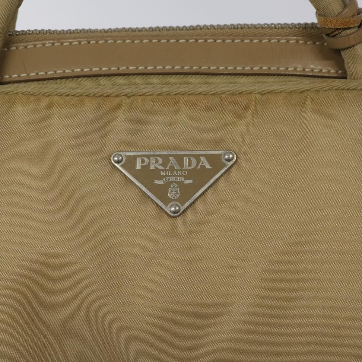 PRADA Hand Bag Nylon Beige Silver Auth EC680