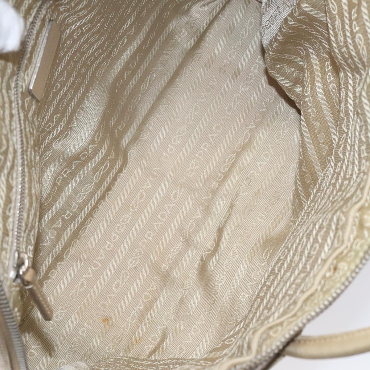 PRADA Hand Bag Nylon Beige Silver Auth EC680