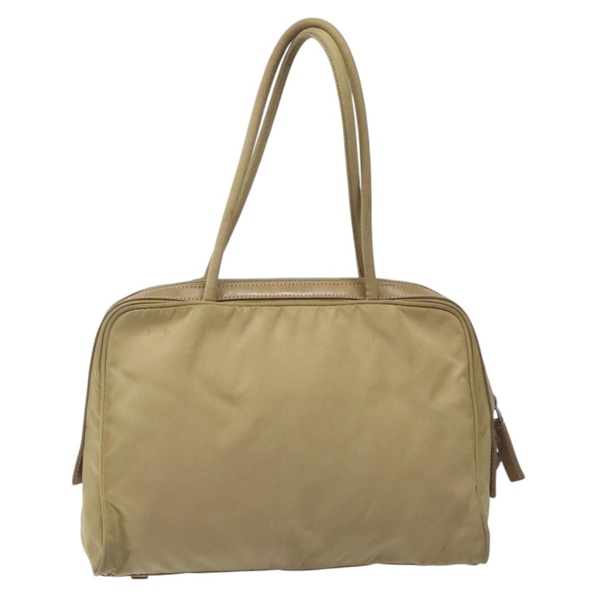 PRADA Hand Bag Nylon Beige Silver Auth EC680