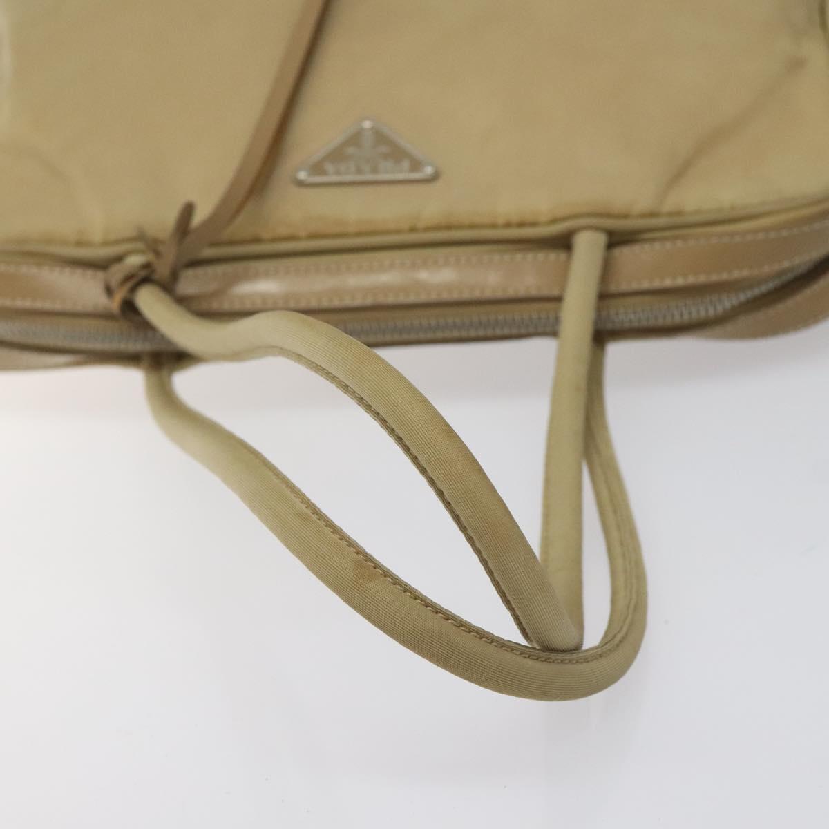PRADA Hand Bag Nylon Beige Silver Auth EC680