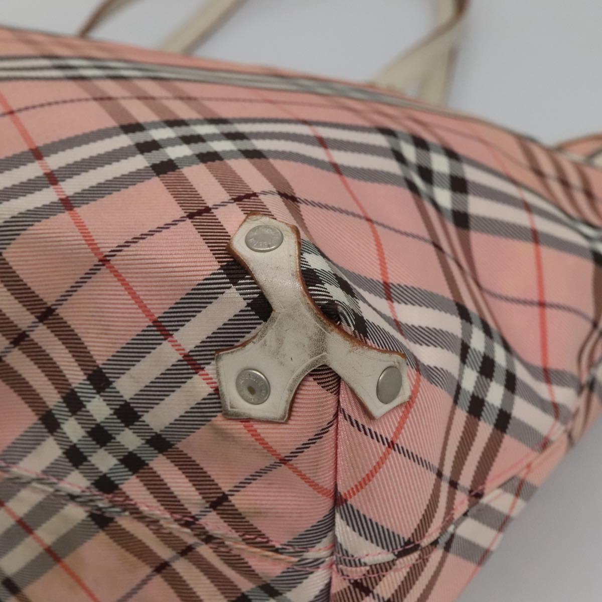 BURBERRY Nova Check Blue Label Tote Bag Nylon Pink White Silver Auth EC681