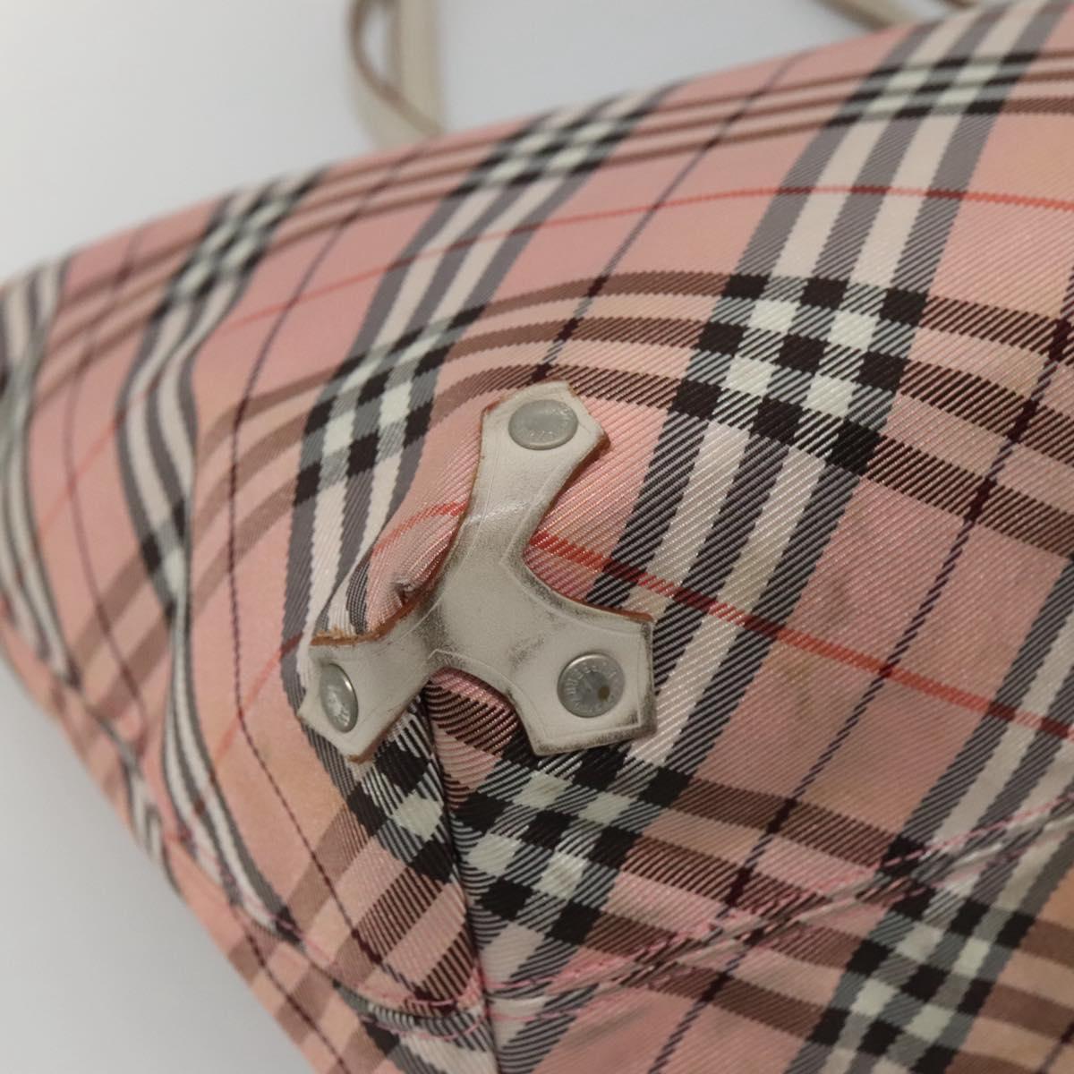 BURBERRY Nova Check Blue Label Tote Bag Nylon Pink White Silver Auth EC681