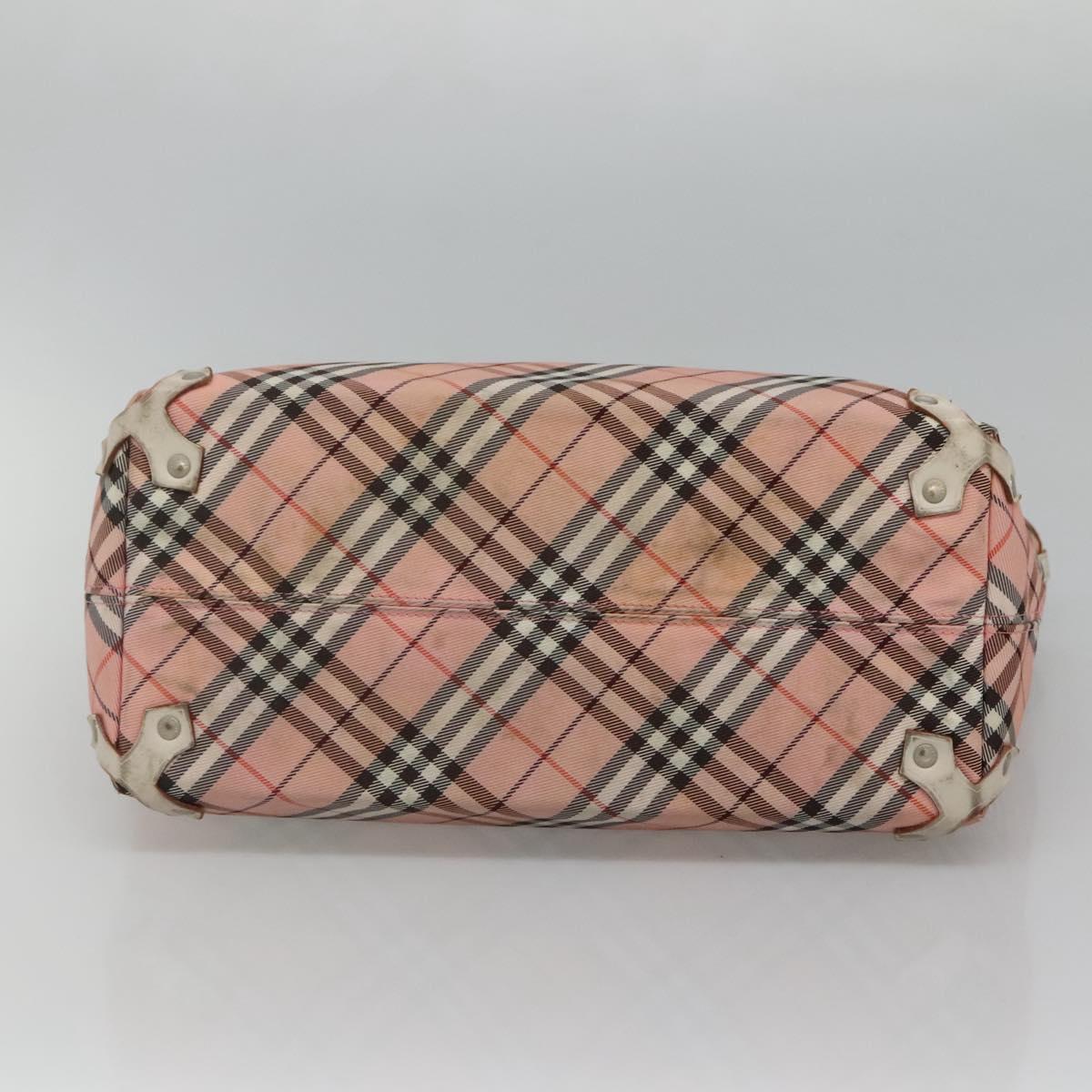 BURBERRY Nova Check Blue Label Tote Bag Nylon Pink White Silver Auth EC681