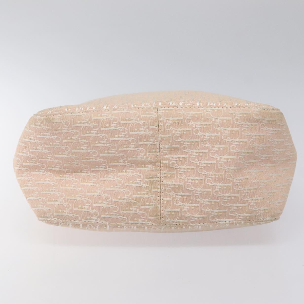 Christian Dior Trotter Canvas Tote Bag Pink White Silver Auth EC695