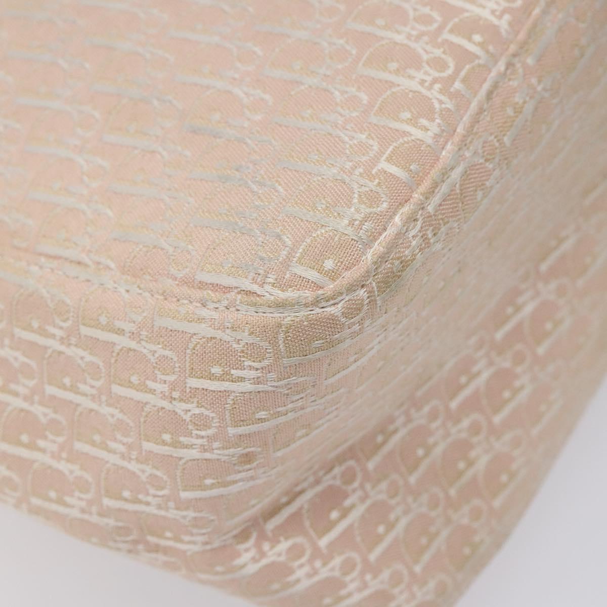 Christian Dior Trotter Canvas Tote Bag Pink White Silver Auth EC695