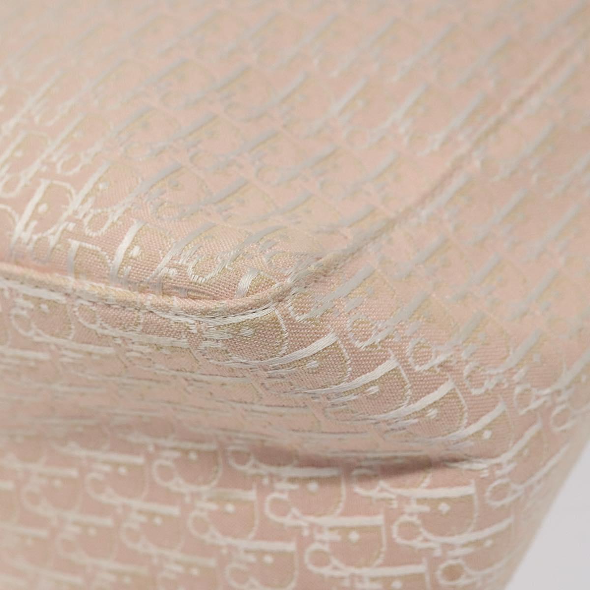 Christian Dior Trotter Canvas Tote Bag Pink White Silver Auth EC695