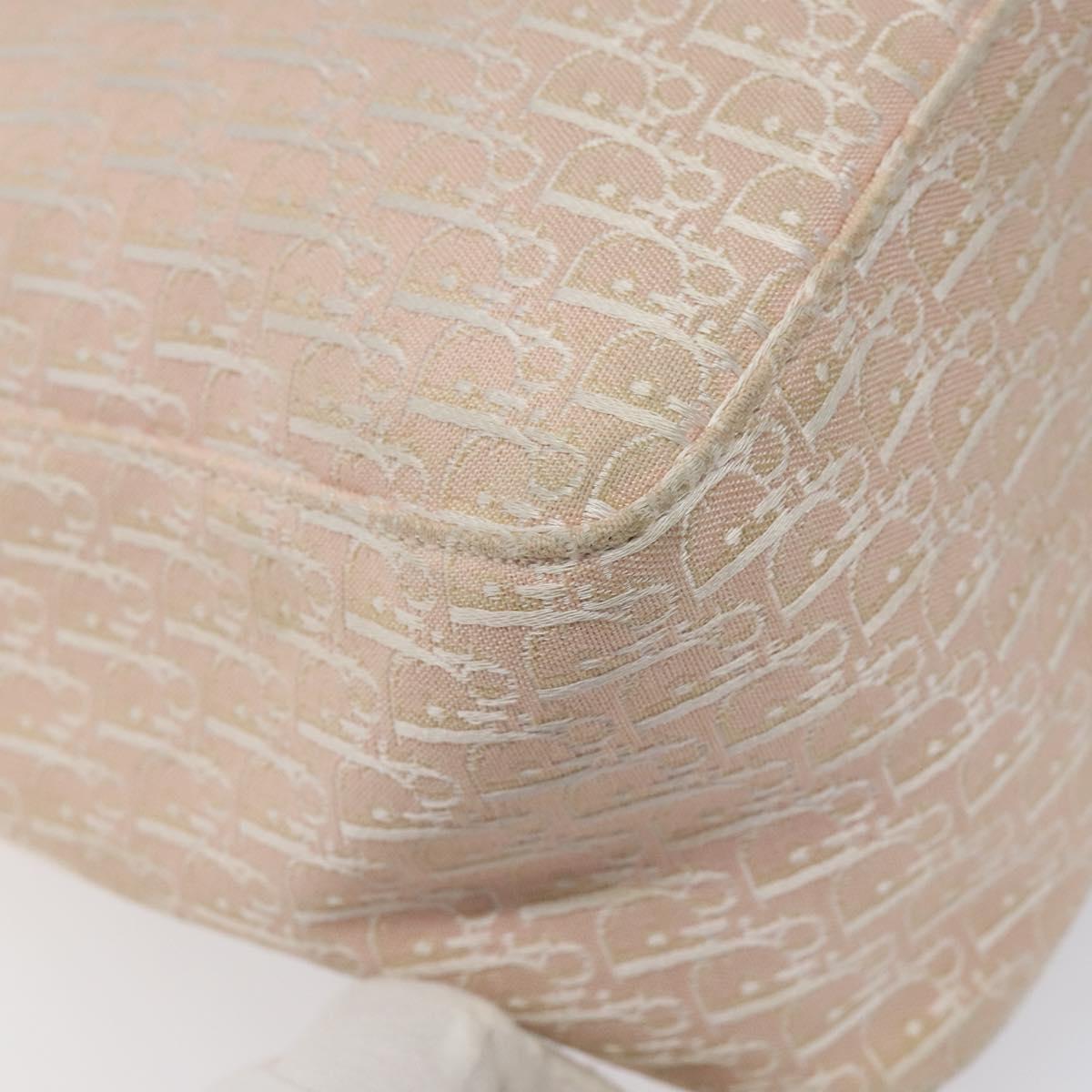 Christian Dior Trotter Canvas Tote Bag Pink White Silver Auth EC695