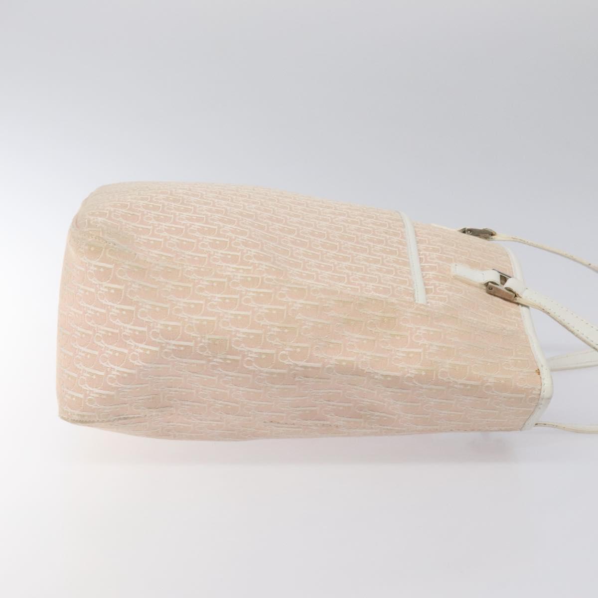 Christian Dior Trotter Canvas Tote Bag Pink White Silver Auth EC695