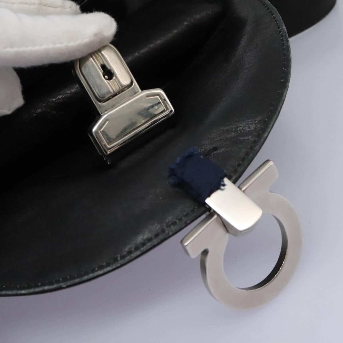 Salvatore Ferragamo Gancini Backpack Leather Black Silver Auth EC696