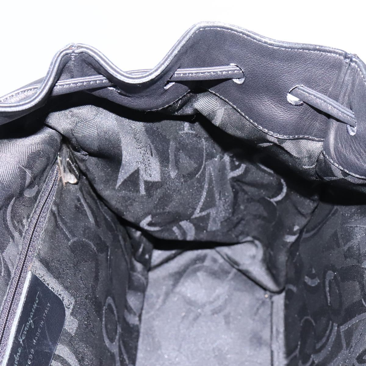 Salvatore Ferragamo Gancini Backpack Leather Black Silver Auth EC696