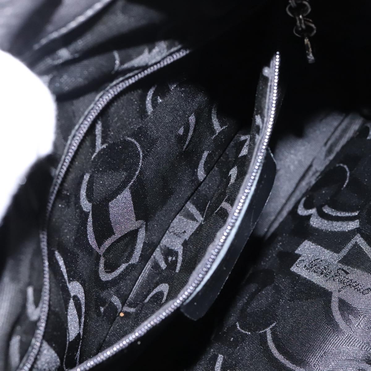 Salvatore Ferragamo Gancini Backpack Leather Black Silver Auth EC696