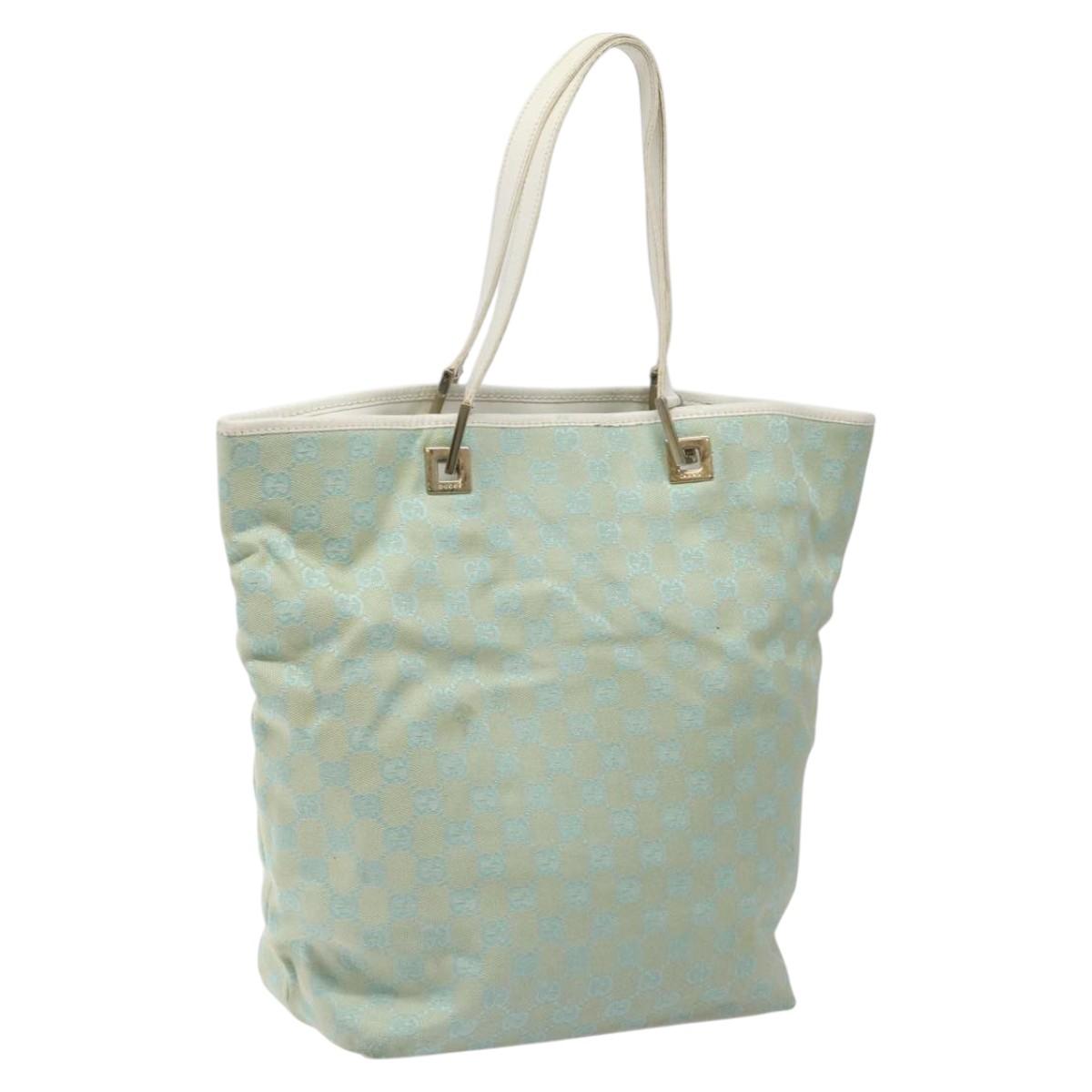 GUCCI GG Canvas Tote Bag Light Blue Gold 002 1098 Auth EC700