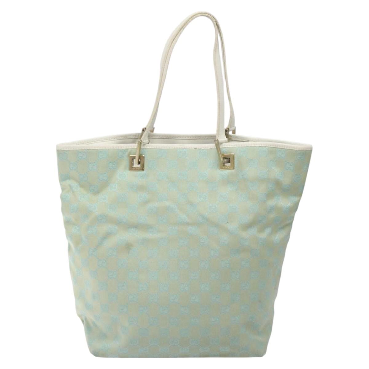 GUCCI GG Canvas Tote Bag Light Blue Gold 002 1098 Auth EC700