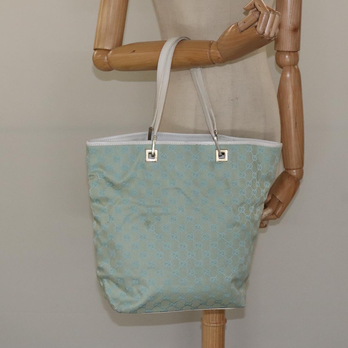 GUCCI GG Canvas Tote Bag Light Blue Gold 002 1098 Auth EC700