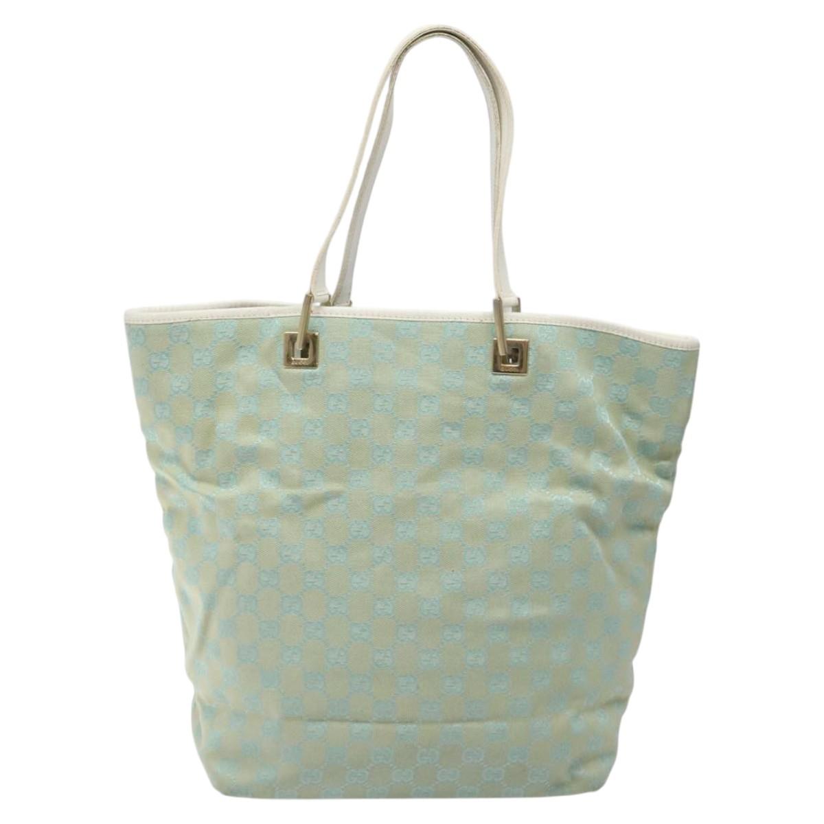 GUCCI GG Canvas Tote Bag Light Blue Gold 002 1098 Auth EC700