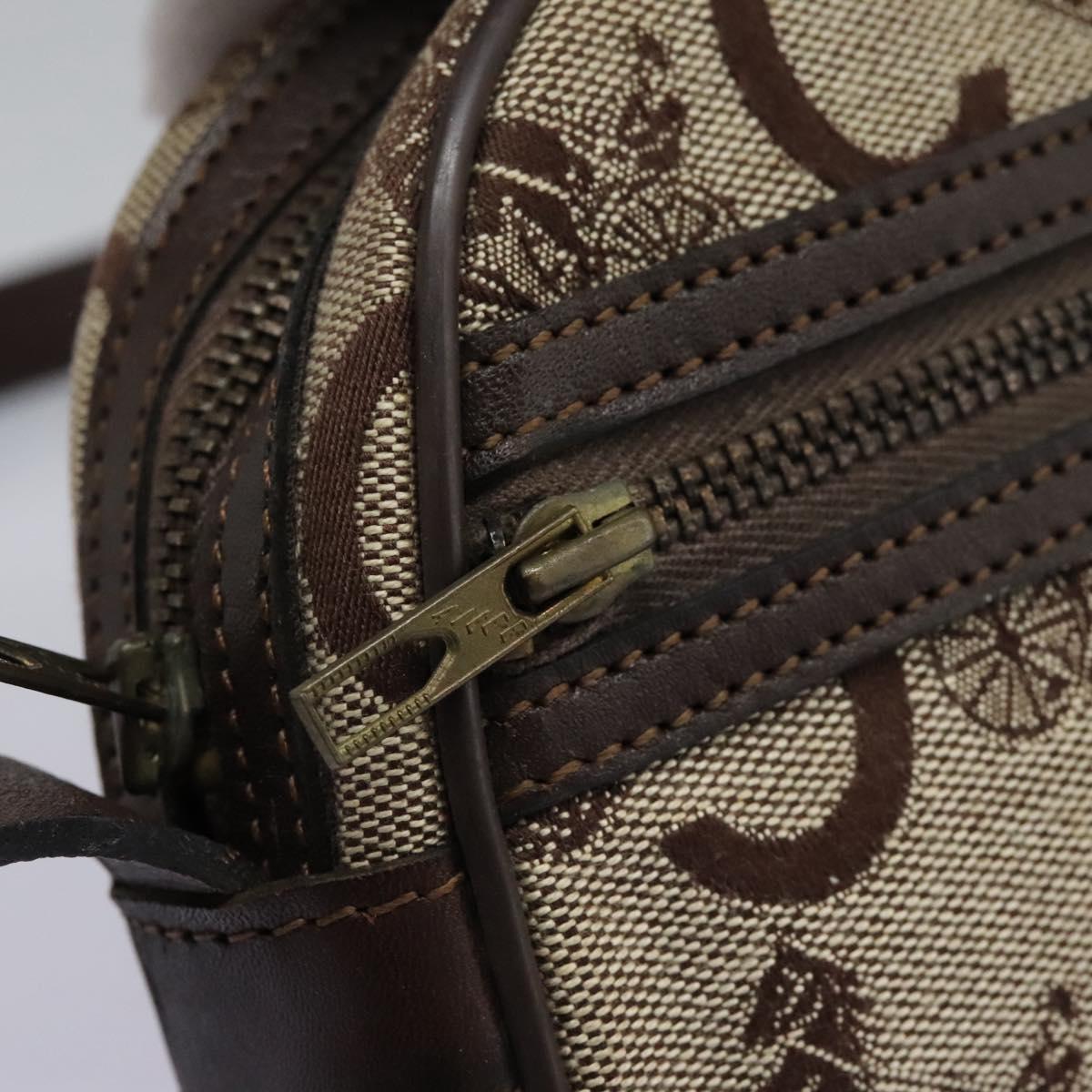 CELINE C Sulky Shoulder Bag Canvas Leather Beige Brown Auth EC715