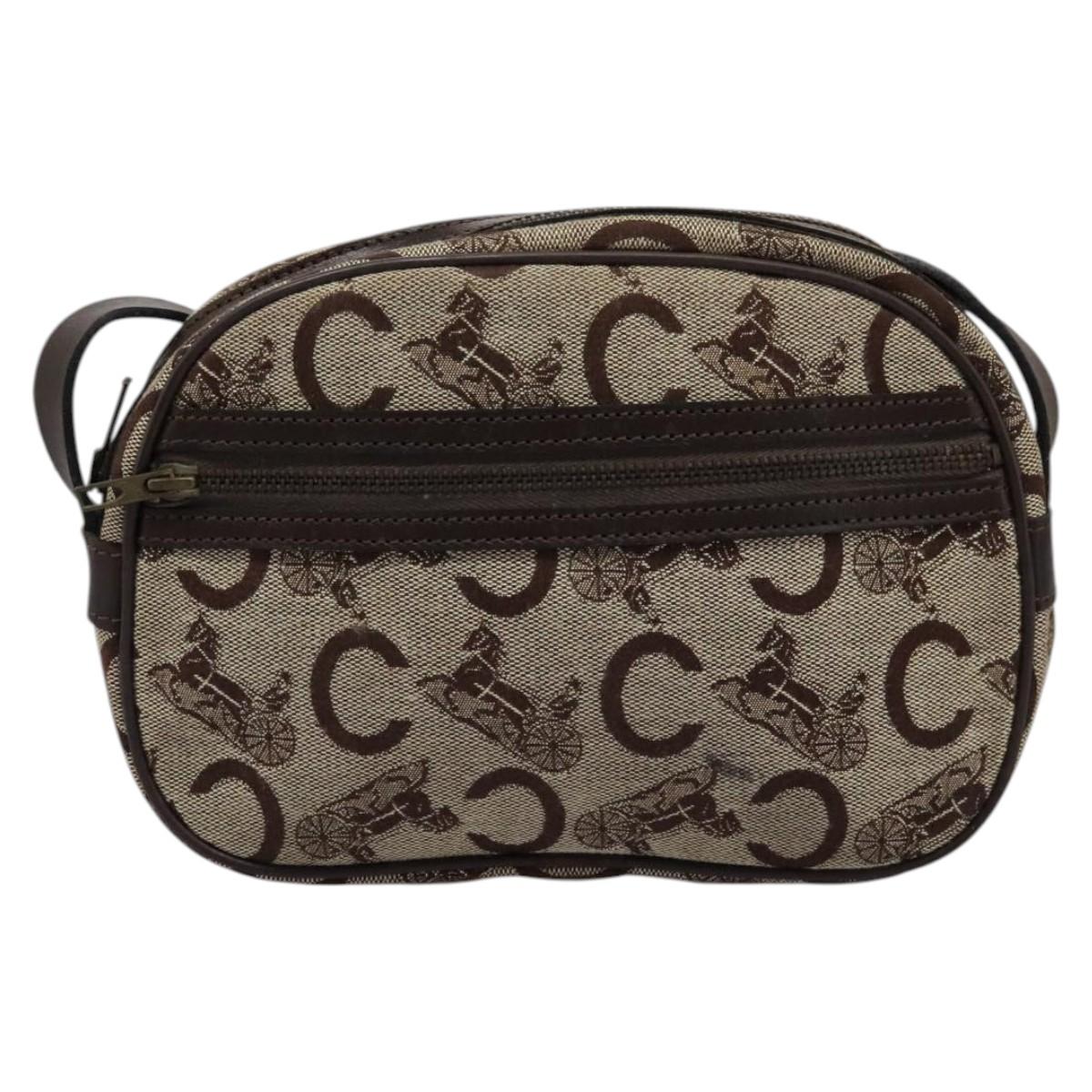 CELINE C Sulky Shoulder Bag Canvas Leather Beige Brown Auth EC715