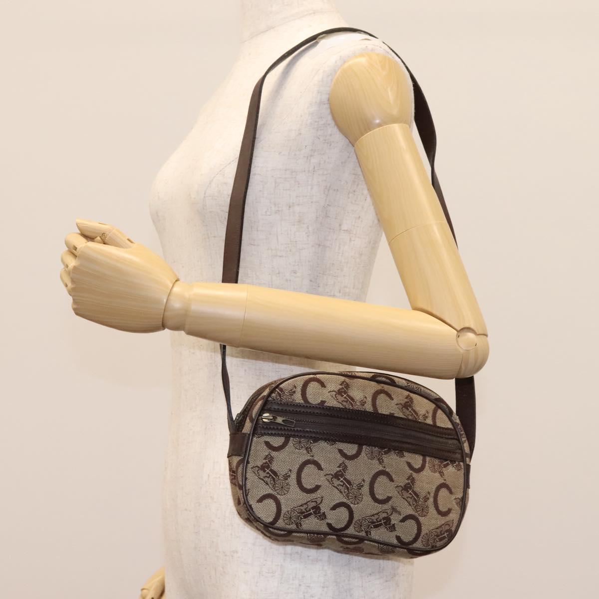 CELINE C Sulky Shoulder Bag Canvas Leather Beige Brown Auth EC715