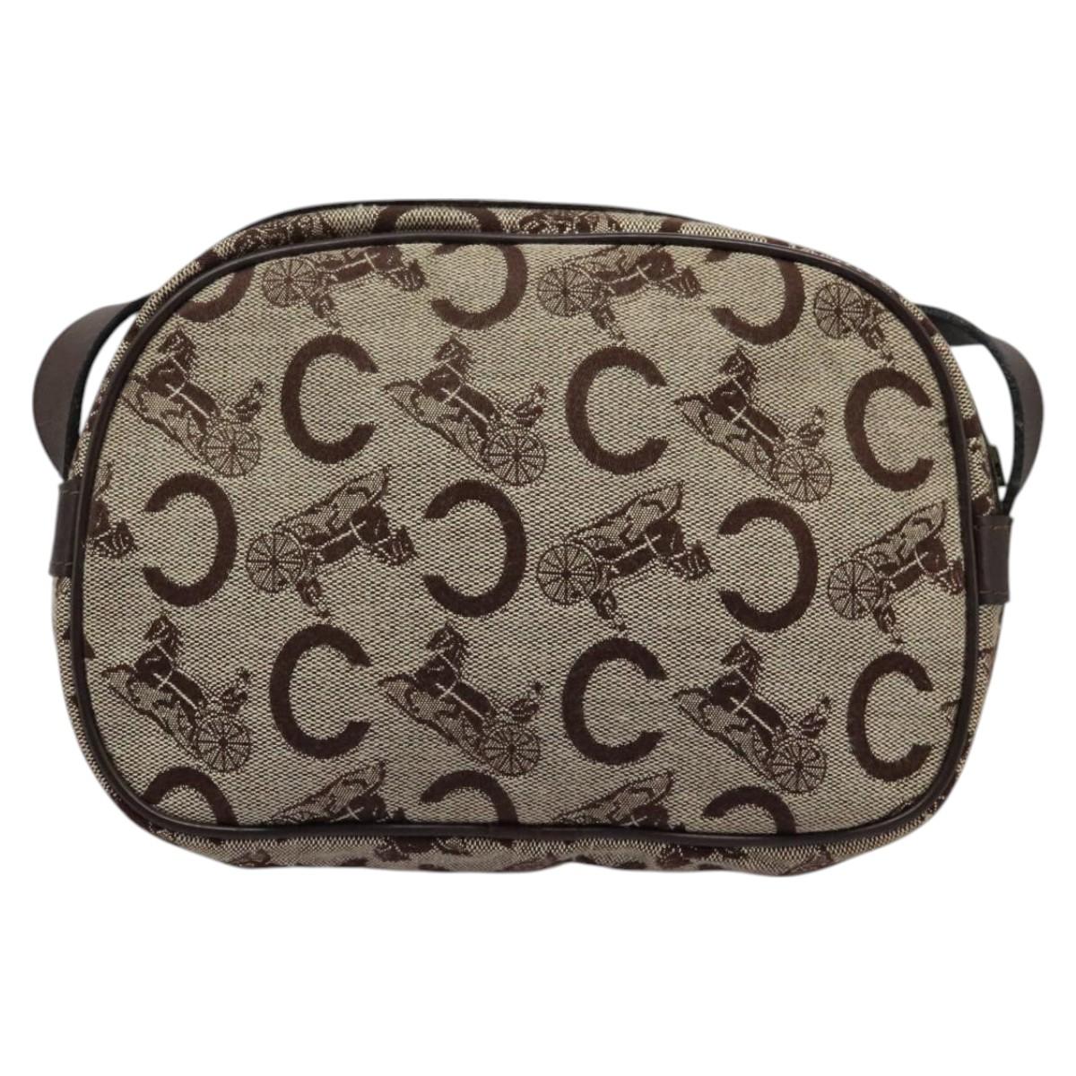 CELINE C Sulky Shoulder Bag Canvas Leather Beige Brown Auth EC715