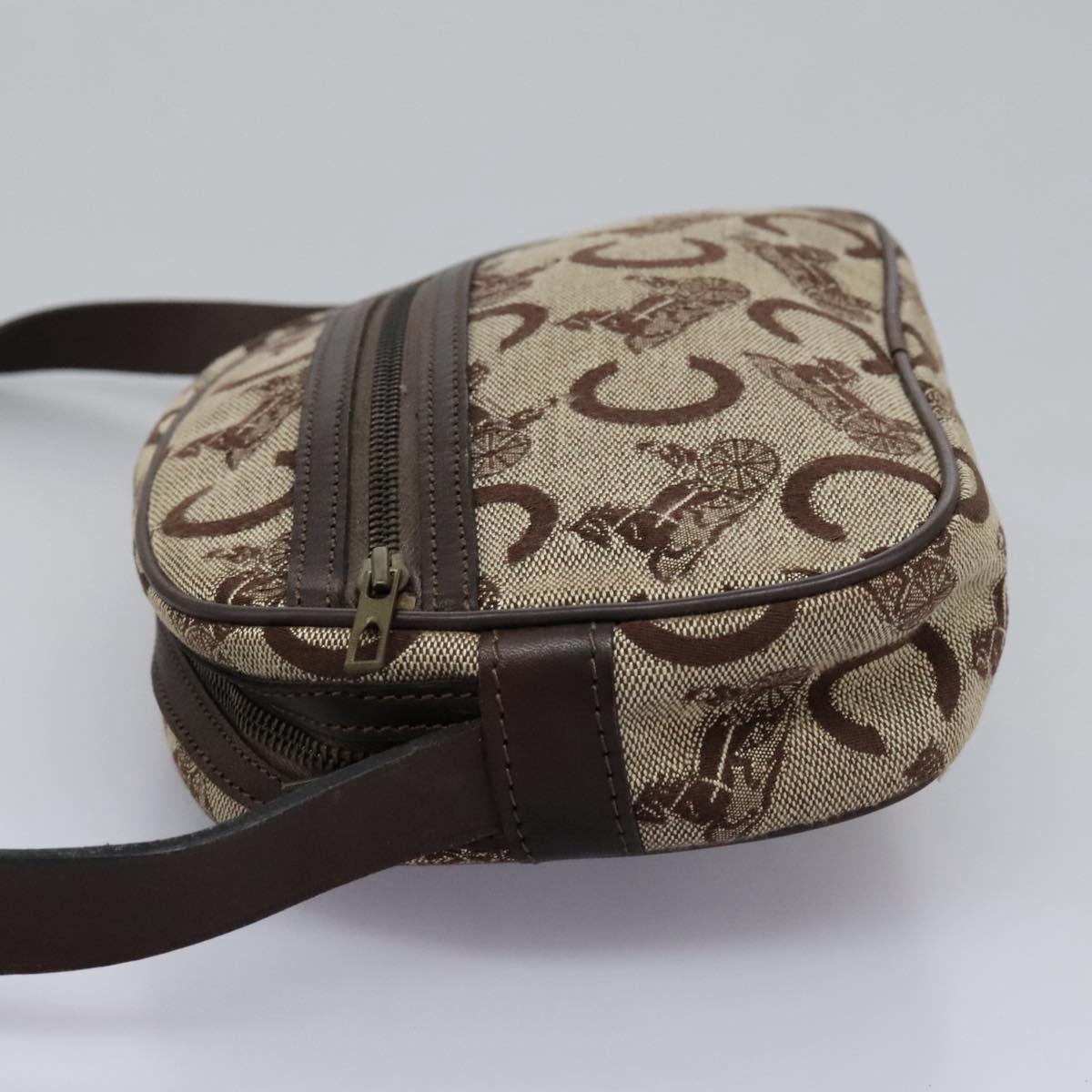 CELINE C Sulky Shoulder Bag Canvas Leather Beige Brown Auth EC715