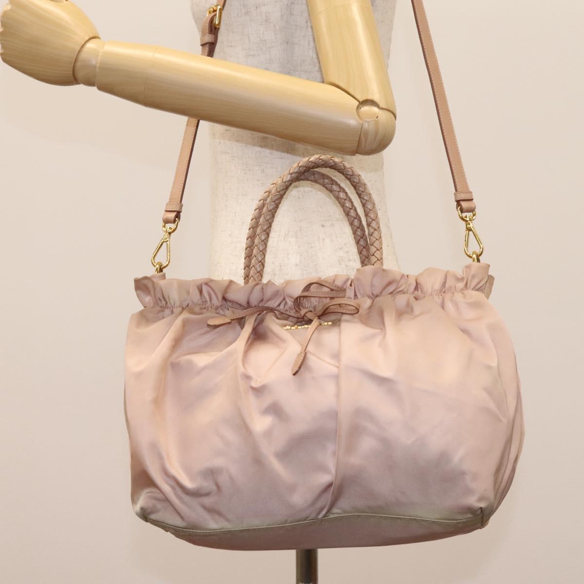 PRADA Hand Bag Nylon Leather 2way Pink Gold Auth EC720