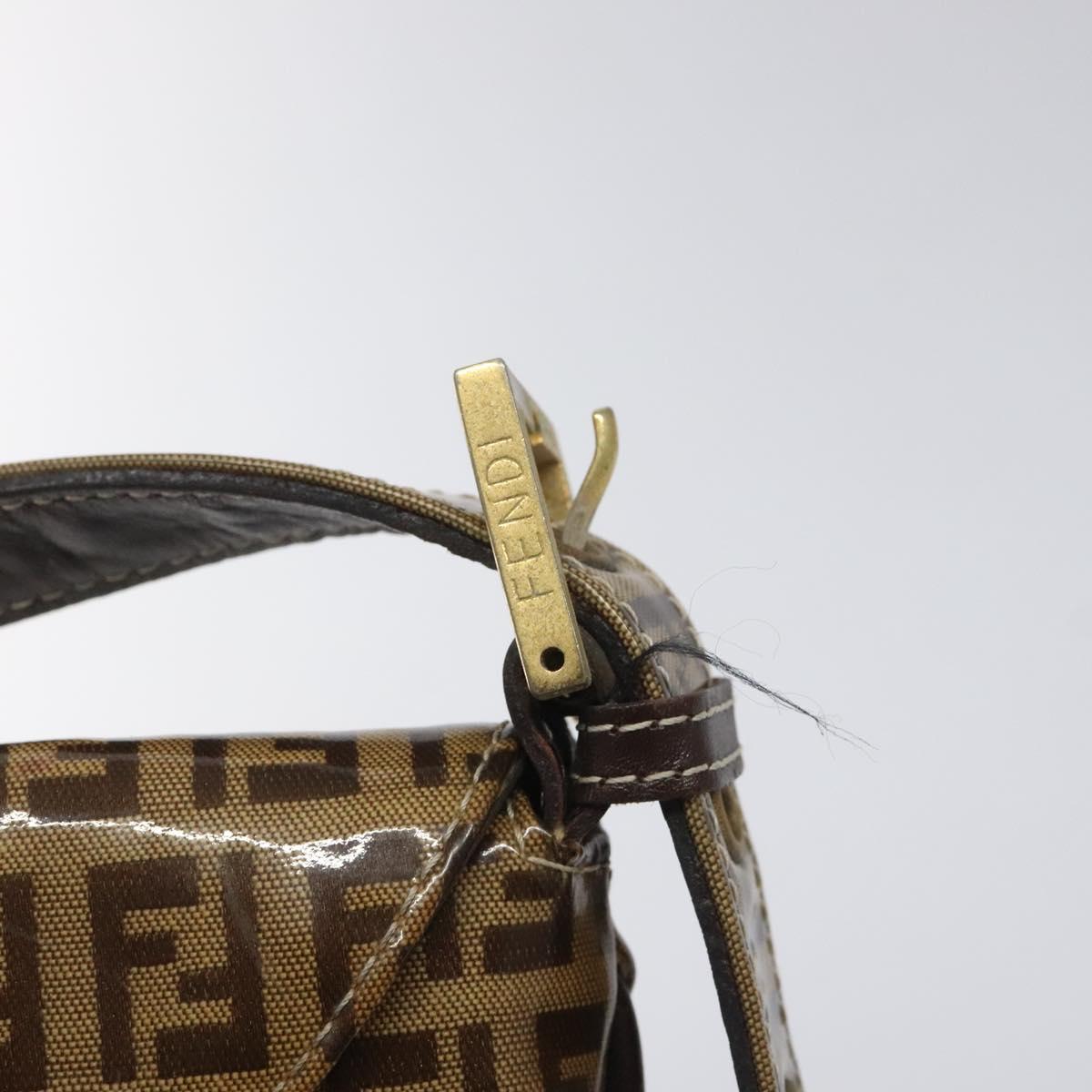FENDI Zucchino Canvas Mamma Baguette Shoulder Bag PVC Brown Gold Auth EC724