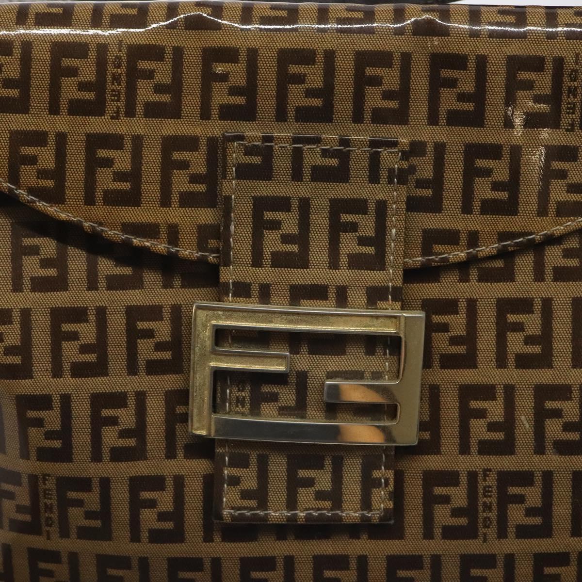 FENDI Zucchino Canvas Mamma Baguette Shoulder Bag PVC Brown Gold Auth EC724