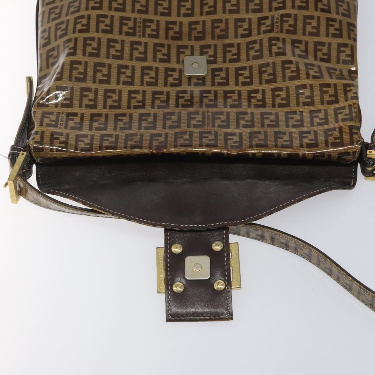 FENDI Zucchino Canvas Mamma Baguette Shoulder Bag PVC Brown Gold Auth EC724