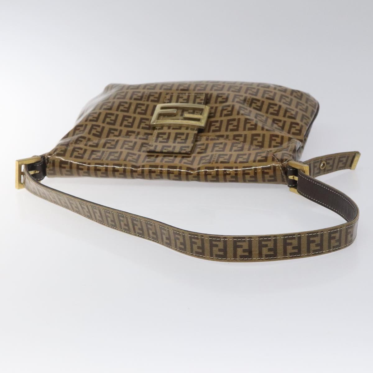 FENDI Zucchino Canvas Mamma Baguette Shoulder Bag PVC Brown Gold Auth EC724