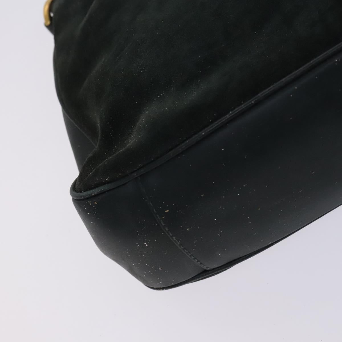 GUCCI Bamboo Shoulder Bag Suede Leather 2way Green Gold Auth EC725