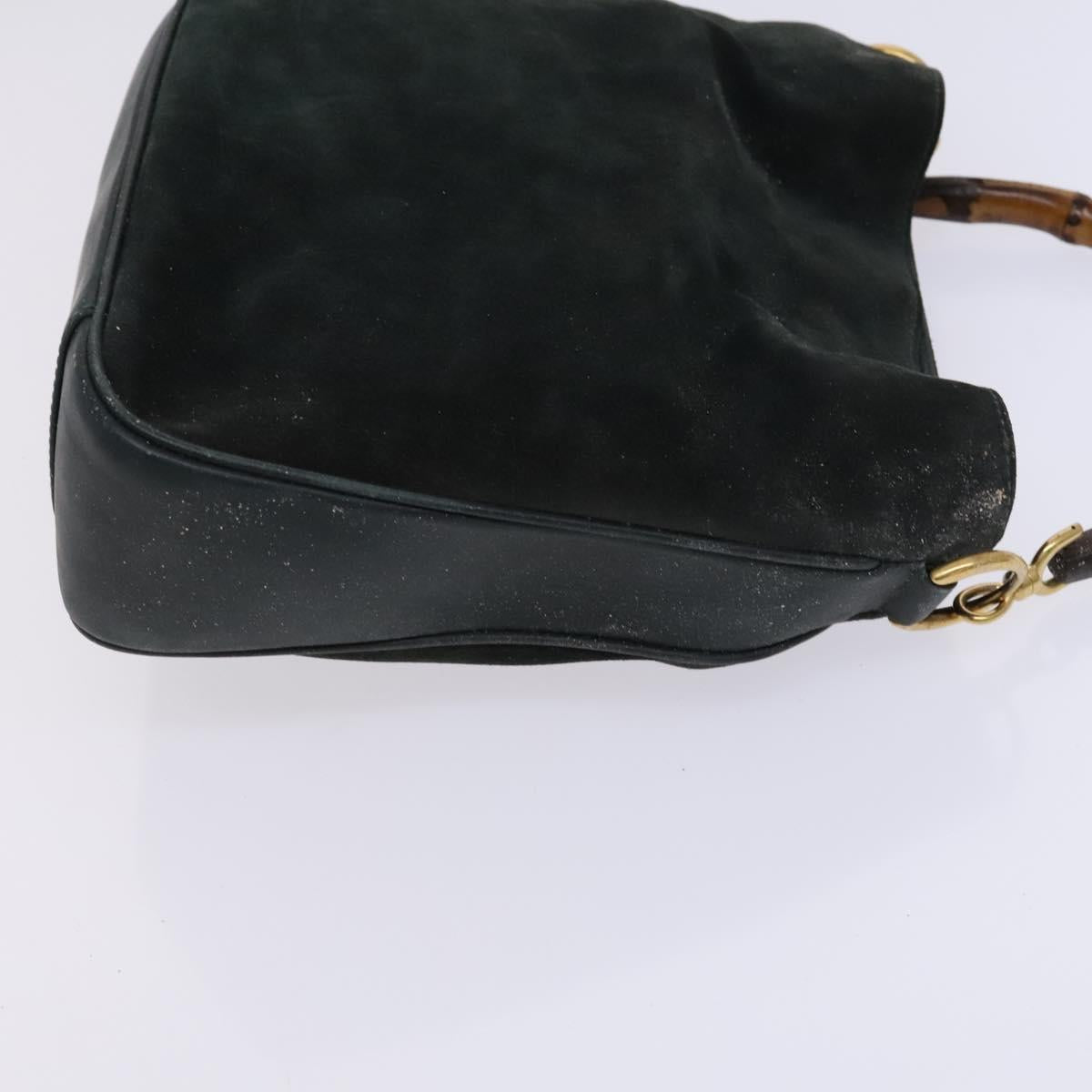 GUCCI Bamboo Shoulder Bag Suede Leather 2way Green Gold Auth EC725