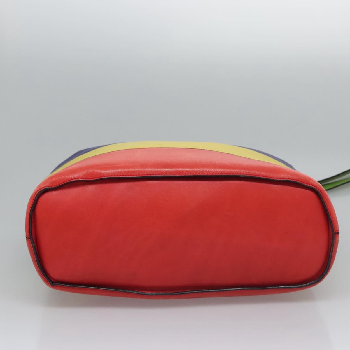 CELINE Shoulder Bag Leather Green Red yellow Auth EC743