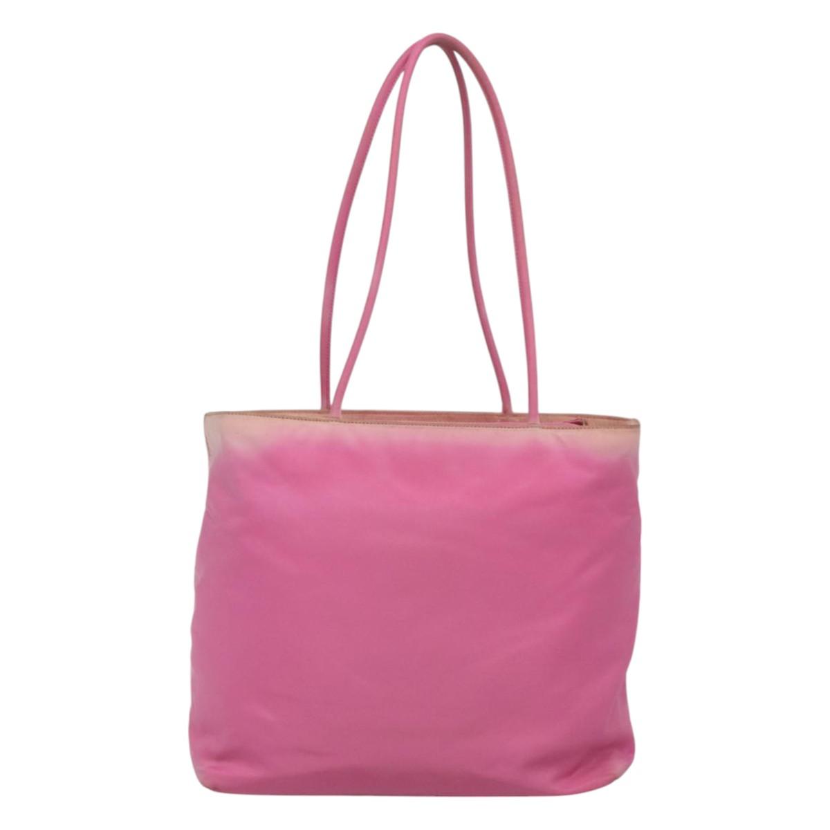 PRADA Tote Bag Nylon Pink Silver Auth EC753