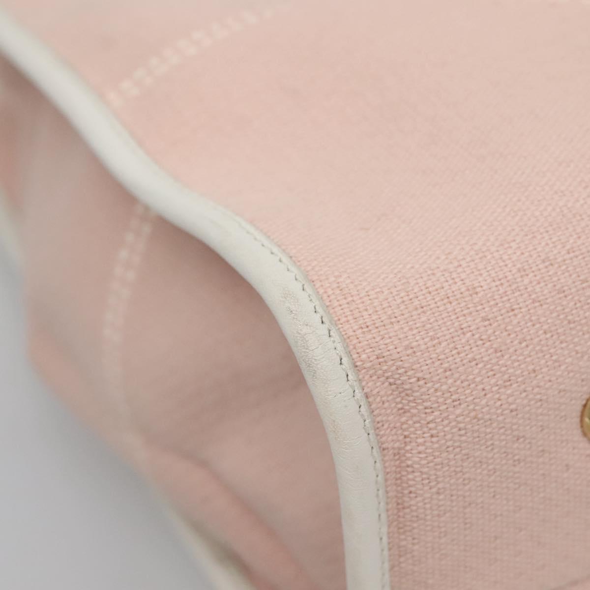 Salvatore Ferragamo Gancini Tote Bag Canvas Leather Pink White gold Auth EC754