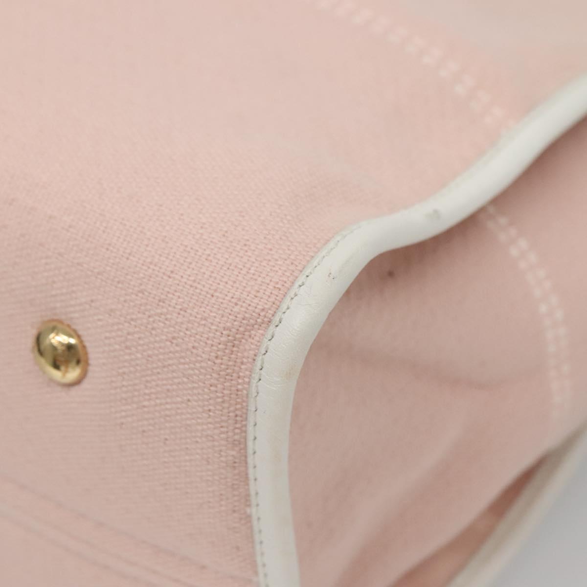 Salvatore Ferragamo Gancini Tote Bag Canvas Leather Pink White gold Auth EC754